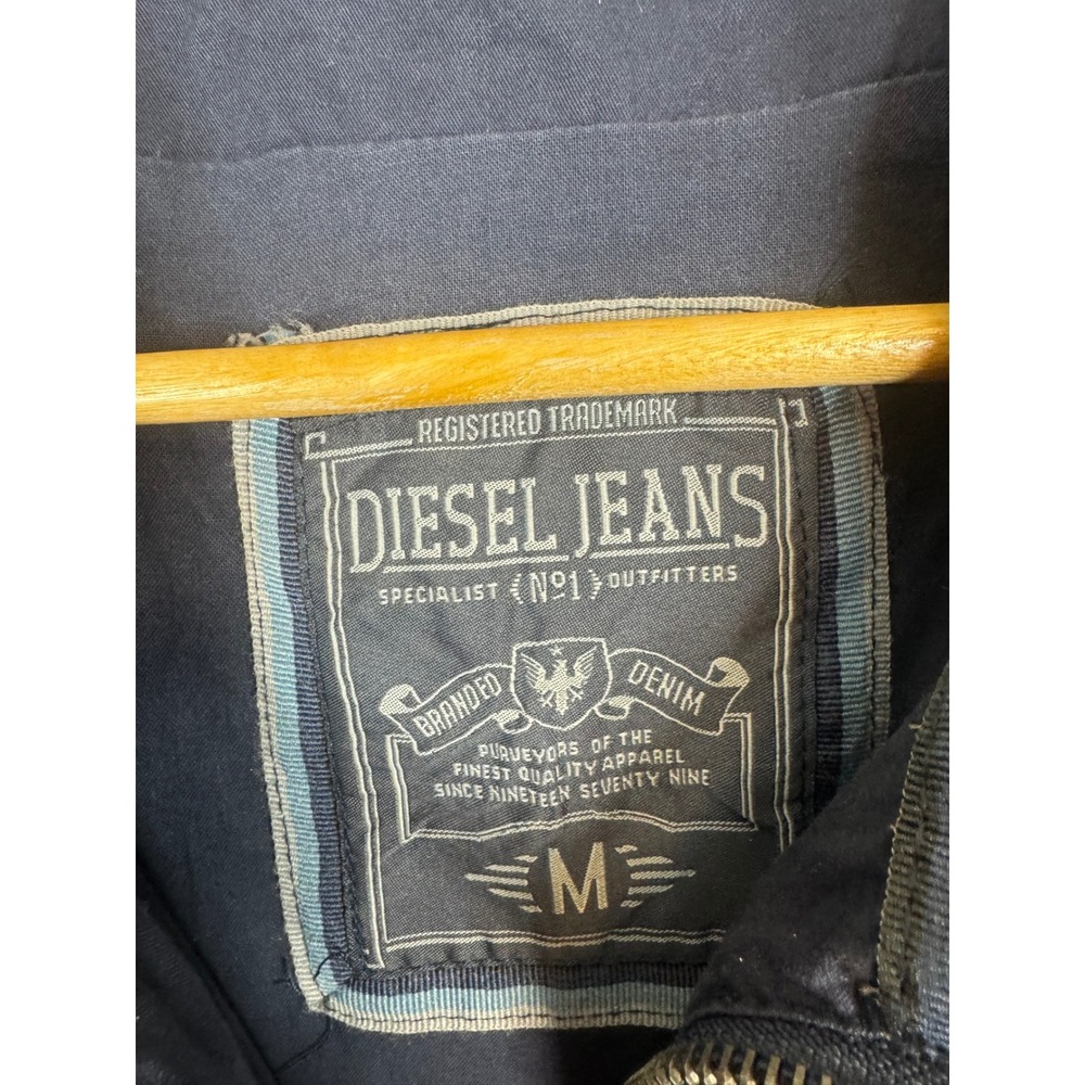 Diesel Jeans Navy Blue Cotton Bomber Jacket Mens Medium Full Zip Utility Coat - Picture 5 of 12